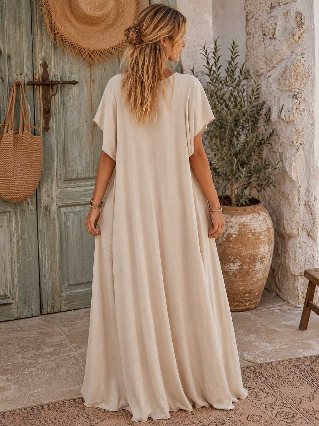 Robe Longue Bohème Chic Beige – Made in Italy
