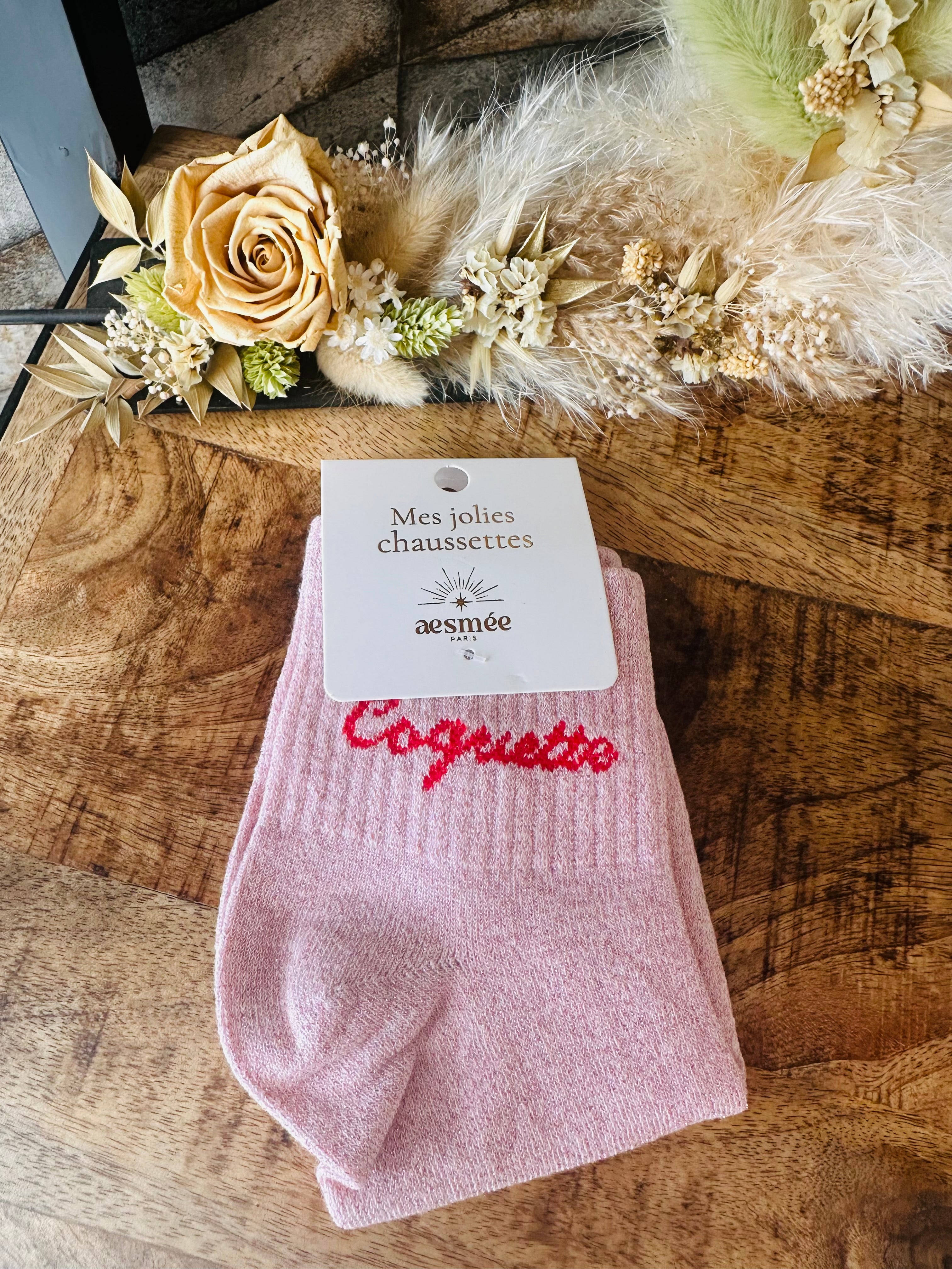 Paire de chaussettes Coquette rose poudré Aesmé Paris