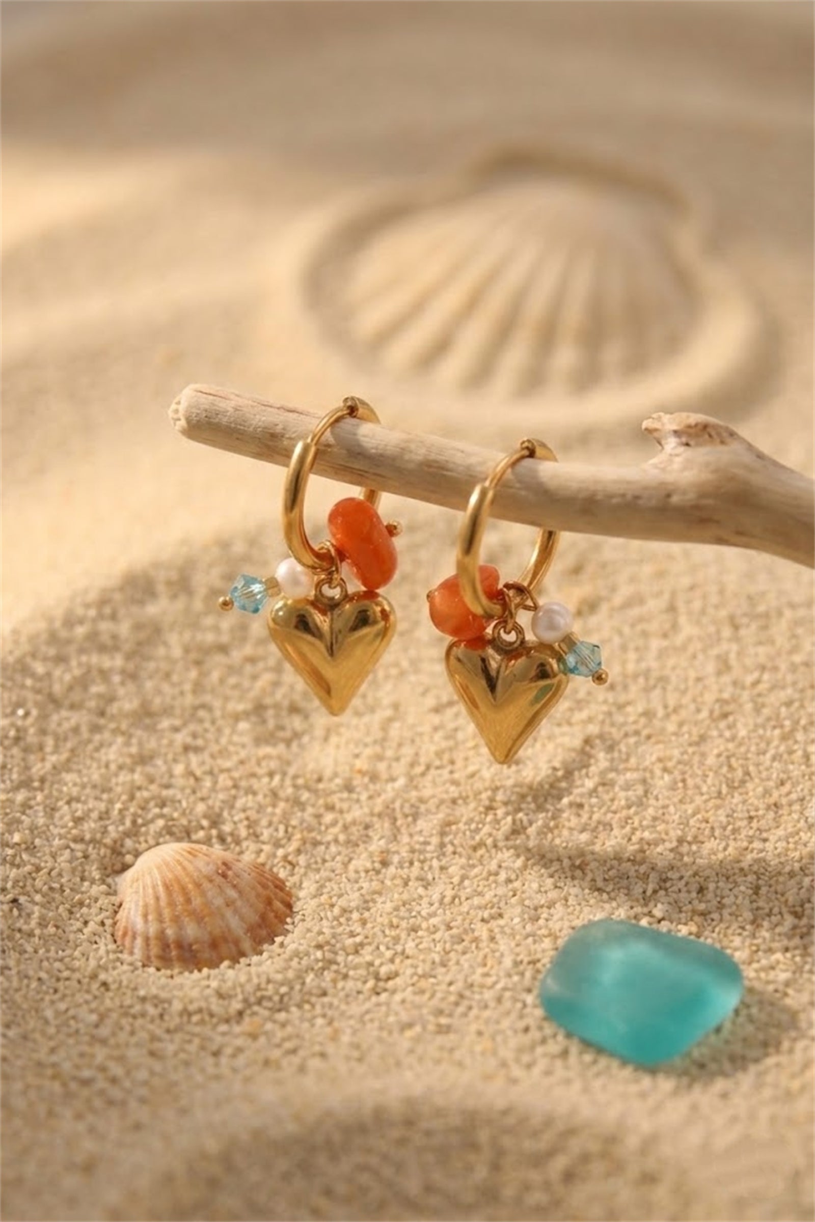 Boucles d’oreilles cœur bohème créole doré & perles colorées