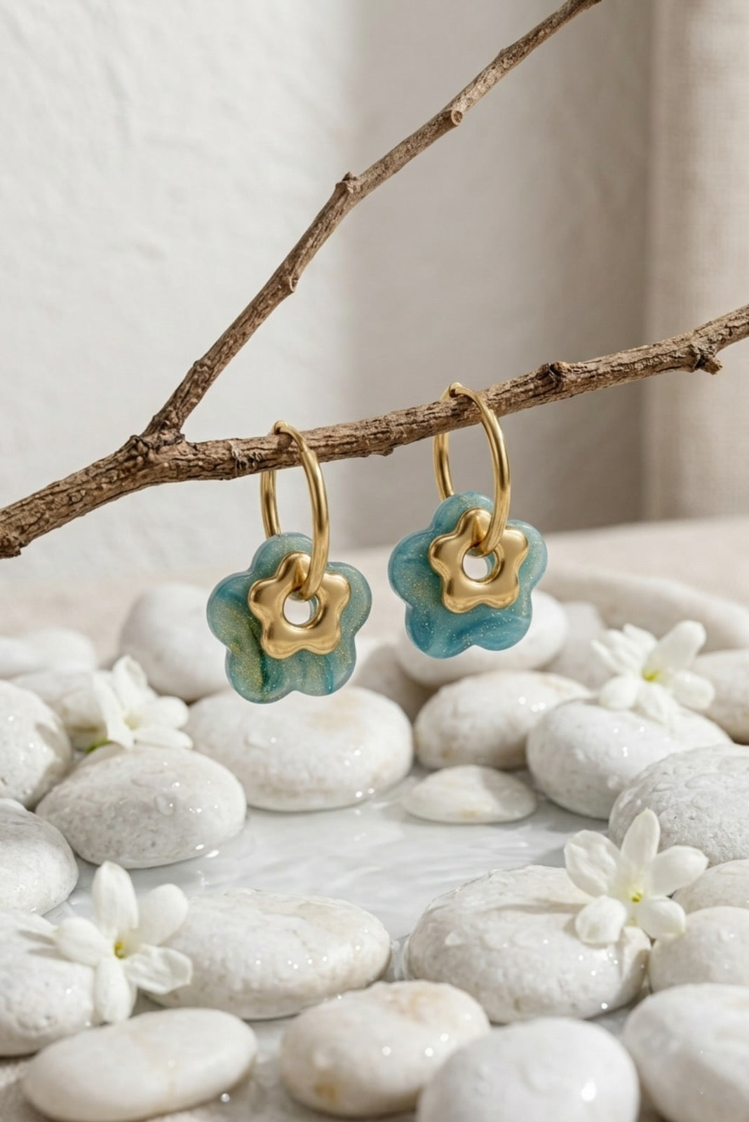 Boucles d’oreilles fleur créole turquoise bohème chic
