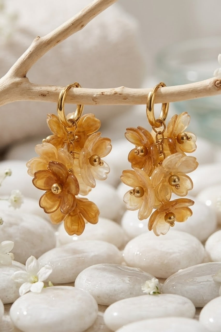 Boucles d’oreilles fleurs créole dorées bohème lumineuses