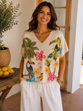 Pull léger pailletée tropical toucans & palmiers – Style exotique bohème Miss Azur