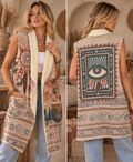 Gilet Long Sans Manches Bohème Imprimé avec Col Sherpa – Tendance
