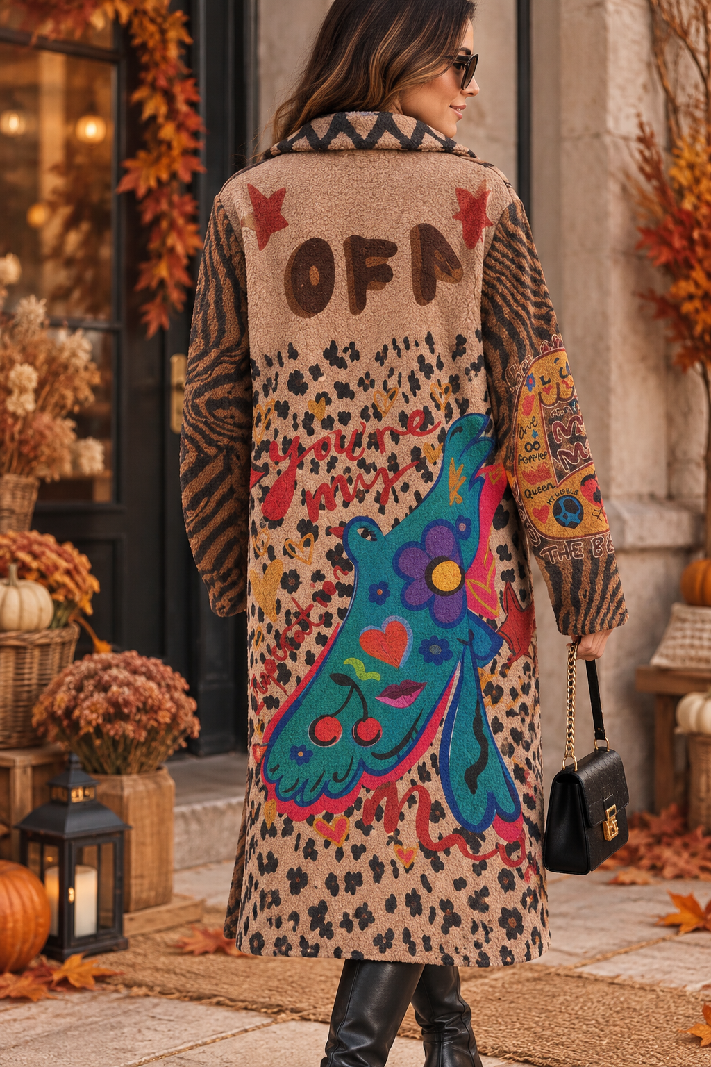 Manteau Long Imprimé Bohème Multicolore – Étoiles & Motifs Tendance