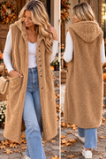 Gilet Long Sans Manches en Sherpa Beige à Capuche – Tendance